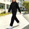 thumbnail image 3 of OGLCCG Girls Sweatsuit 2 Piece Sets Fall Fleece Hoodie and Wide Leg Sweatpants Set with Pockets Tracksuit Jogging Outfits(Black,12-13 Years), 3 of 6