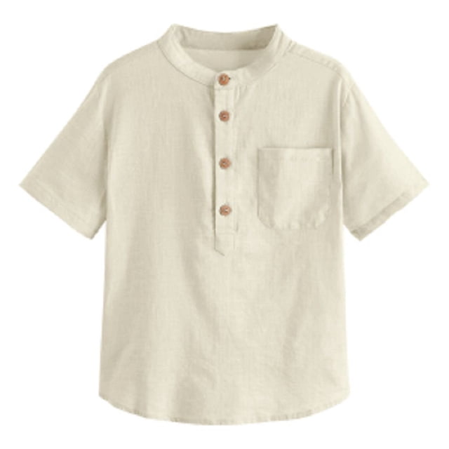 CHOK Hauts Henley à Boutons pour Garçons à Manches Courtes en Lin et Coton avec Poche