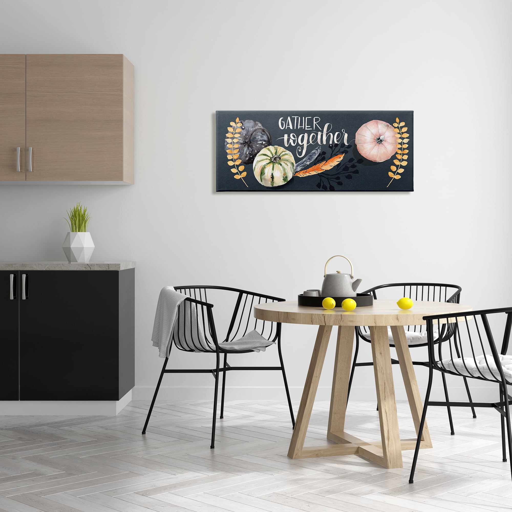 Stupell Industries Gather Together Pumpkin Harvest Phrase Feathers Deep Blue, 17 x 40, Designed by Jennifer Paxton Parker