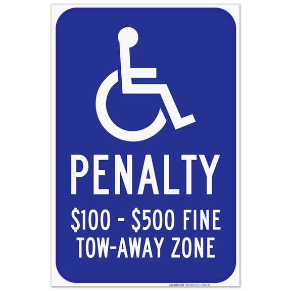Virginia Handicap Parking Sign, Penalty $100 - $500 Fine Tow-Away Zone, 24x36 Corrugated Plastic
