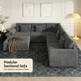 thumbnail image 2 of Advwin 146" Oversized Corduroy Modular Sectional Sofa, 6-Seat Convertible Sleeper Sofa with Ottoman & 5 Pillows, Modern L-Shaped Lounge Couch for Living Rooms, Dark Gray, 2 of 10