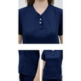 thumbnail image 3 of 2 Piece Sets for Women Casual Short Sleeve V-Neck Blouses Shirts Sets Solid Color Casual Comfortable V-neck Short Sleeve Tops Wide Leg Long Pants Set Sets 2 Piece Outfits Summer Dark Blue l, 3 of 3