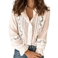 thumbnail image 2 of Franhais Women Elegant Ruffle Blouses, Hollow Out Crochet Flower Dots Lantern Sleeve Shirts Tops, 2 of 6