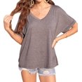 thumbnail image 2 of Camisetas de Gran Tamaño para Mujer, Cuello en V, Corta, Camisetas Holgadas Informales de Verano. Marrón M, 2 of 9