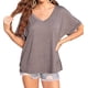 thumbnail image 2 of Camisetas de Gran Tamaño para Mujer, Cuello en V, Corta, Camisetas Holgadas Informales de Verano. Marrón L, 2 of 9
