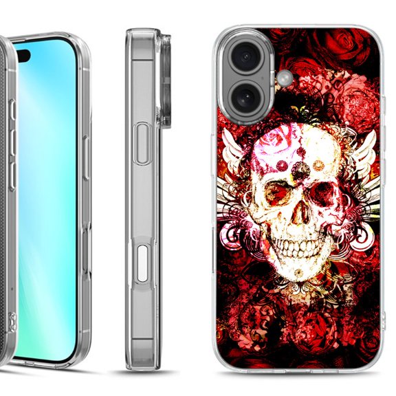 For iphone 16 Phone Case Cover, by OneToughShield - Rose Skull