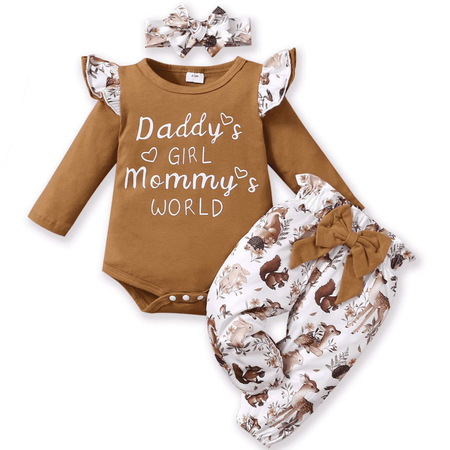 PatPat Newborn Baby Girls Cotton Clothes Long Sleeve Romper Jumpsuit Pants Outfit Set, 3-6 Months