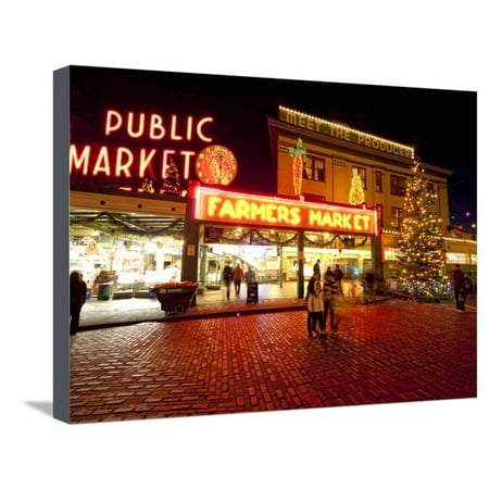 Pike Place Market, Christmas at the Pike Place Market in Seattle, Seattle, Washington, Usa Stretched Canvas Print Wall Art By Richard Duval