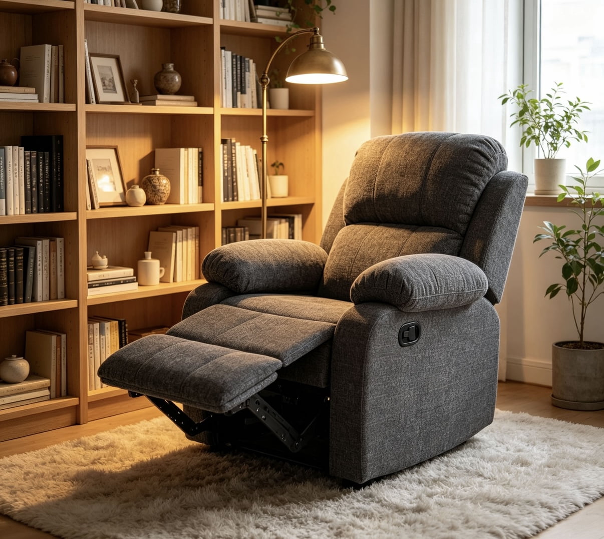 Leumius Recliner Chairs for Living Room, Manual Reclining Chair Single Sofa, Ergonomic Lounge Chair with Rocking Function,Dark Gray