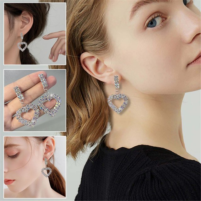 WILLBEST Aretes Mujer Plata Pendientes De Corazón Para Mujer De Moda Brillantes Para Boda