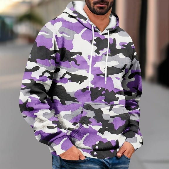Aloohaidyvio Mens Hoodie Pullover Long Sleeve Casual Camouflage Sweatshirts Drawstring Gym Hooded Shirt with Kanga Pocket