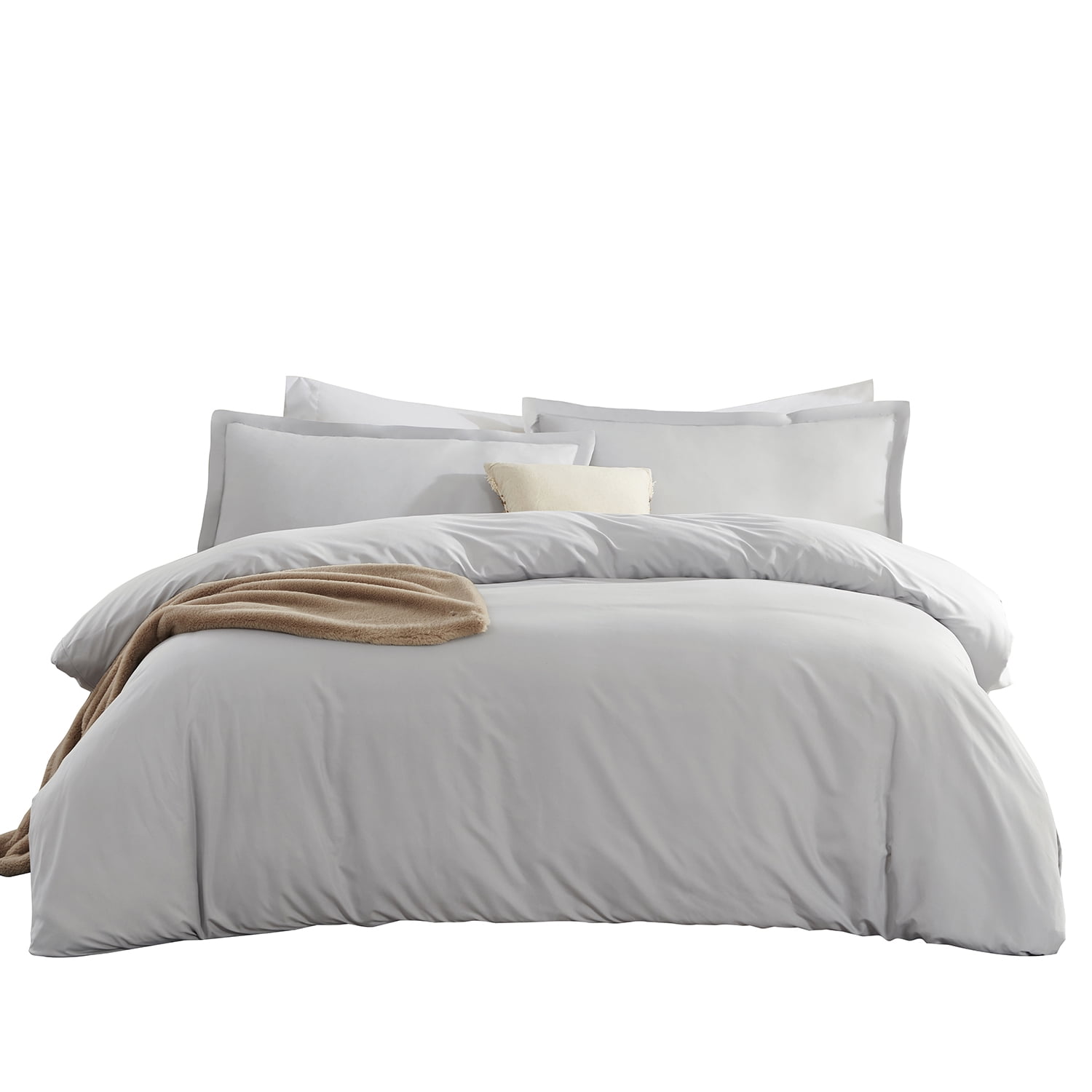 LammaLoe Duvet Cover Queen, Luxury Microfiber Bedding Sets with 2 Pillow Shams,Silver Grey