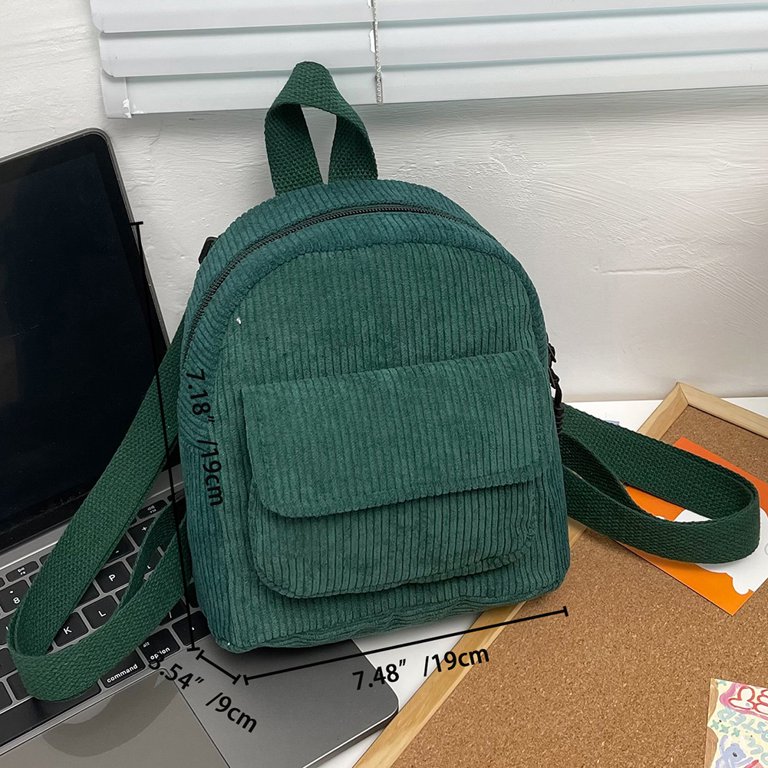 Casual Corduroy Backpack - Large Capacity Daypack, Laptop Compartment, 28x13x39cm, Dark Green