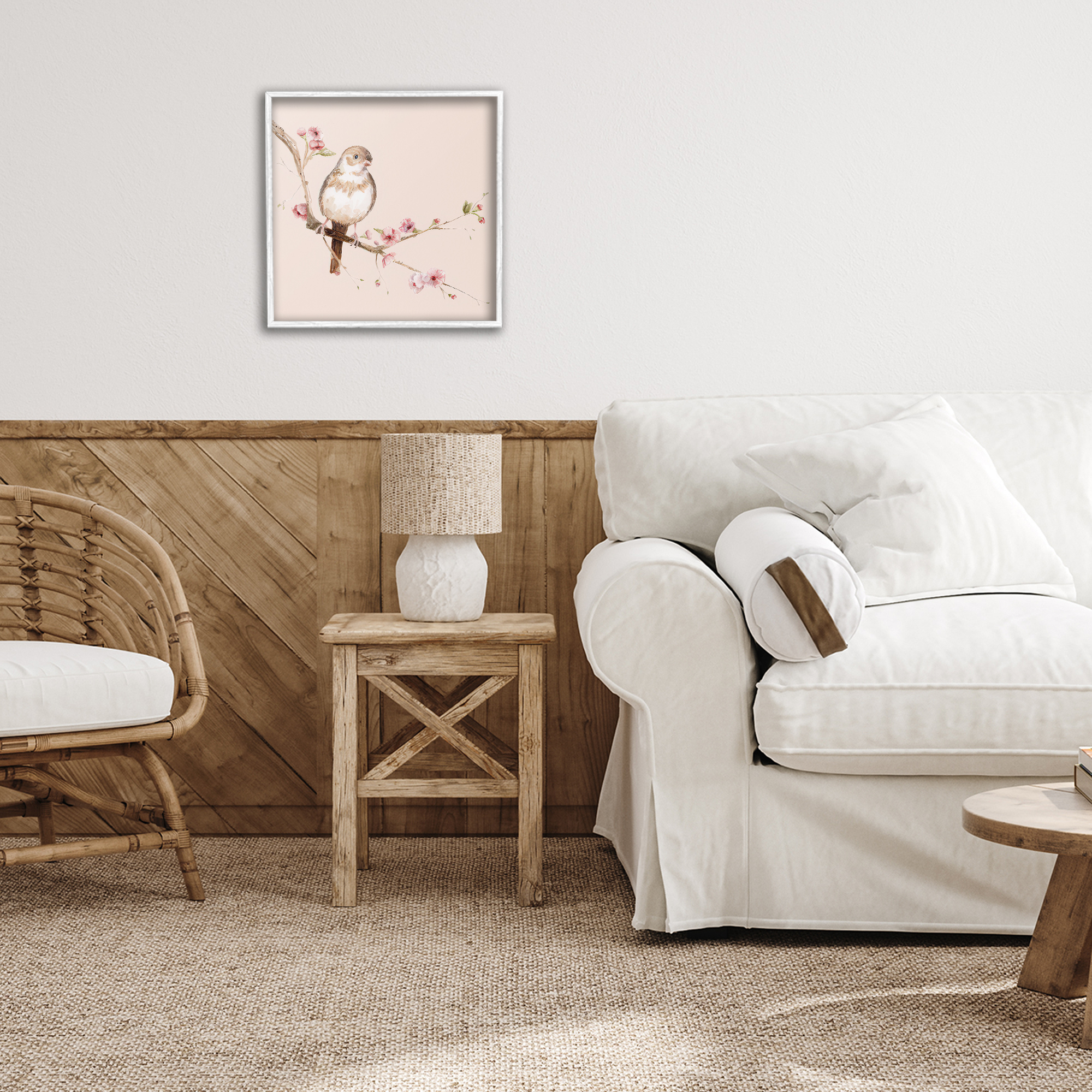 Sweetest Brown Bird White Framed Giclee Art, design by Lisa Wehmeyer