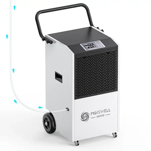 Moiswell 170-Pint Commercial Dehumidifier with Pump - Covers Large Spaces up to 7,500 Sq Ft