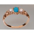 thumbnail image 3 of LBG British Made 9k Rose Gold Natural Turquoise & Cultured Pearl Womens Trilogy Ring - 33 size options - Sizes 4 to 12 Available, 3 of 5