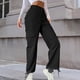 thumbnail image 2 of Pantalones cargo de cintura alta y pierna ancha para mujer: color liso, poliéster, corte recto holgado, talla única (L), cintura de 79 cm, cadera de 102 cm., 2 of 6