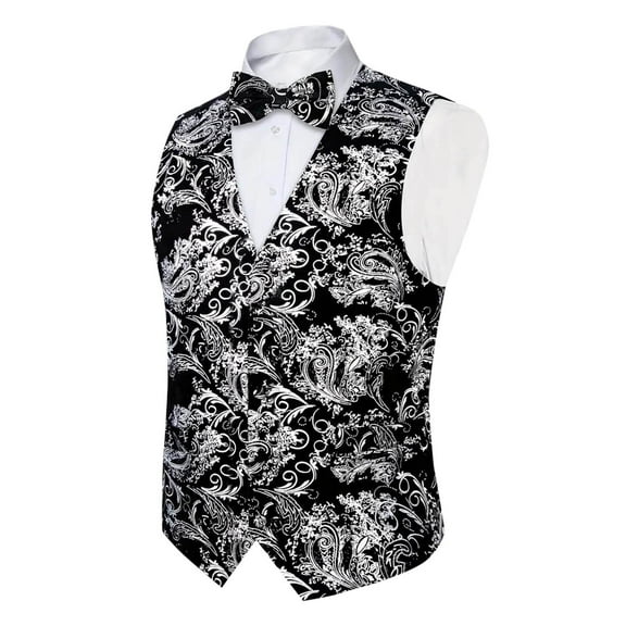 Haoxianjian Men's Suit Vests Business Print Formal Dress Button Waistcoat Slim Fits Vests for Men Casual Business Dress