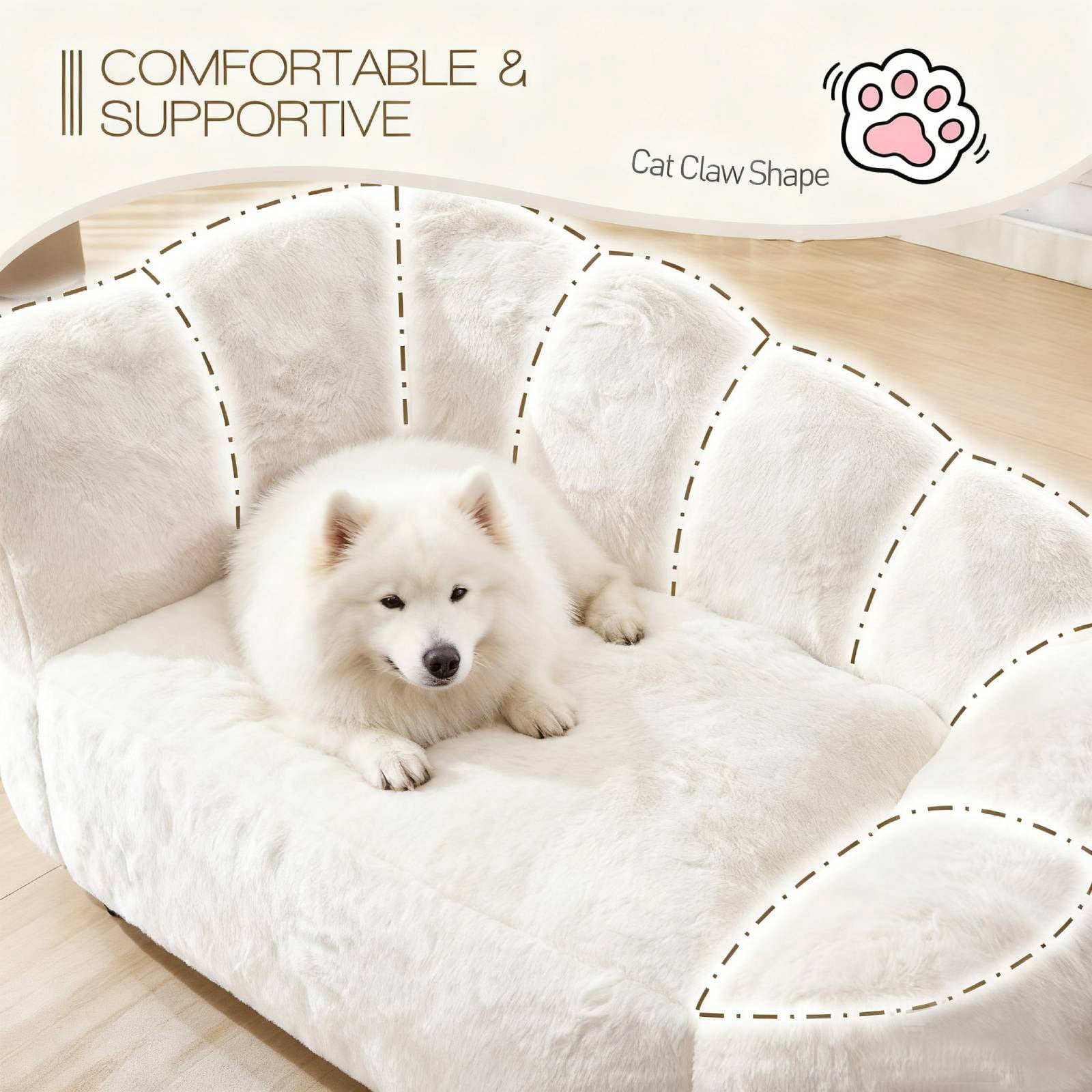 Dog Sofa Couch Bed for Large Dogs, 51" Pet Sofa with Faux Fur Fabric, Comfortable Pet Couch with Backrest and Armrests Beige