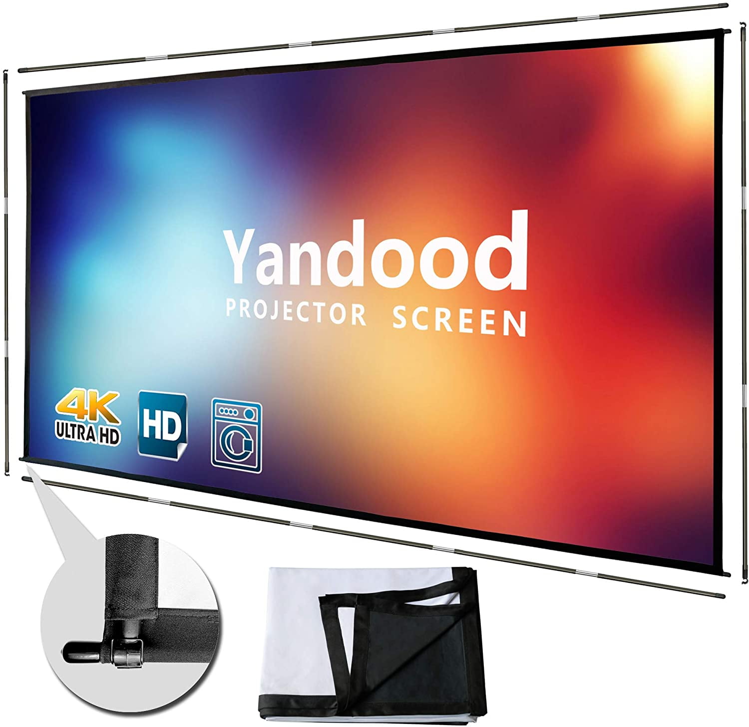 Portable Projector Screen 100 inch Foldable Silver Black Backing