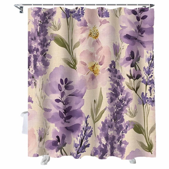 Shower Curtains Purple Spring Flowers Bath Curtain Linen Background Waterproof Bathroom Shower Curtain Set with Hooks Decoration 36 x 72 Inches