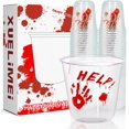 thumbnail image 1 of missunny-12oz Blood Print Halloween Disposable Plastic Cups -Happy Halloween Disposable Cups for Party Supplies Coffee, Beer, Drinks, Ice Cream, Snacks and More. (50, Transparent), 1 of 5