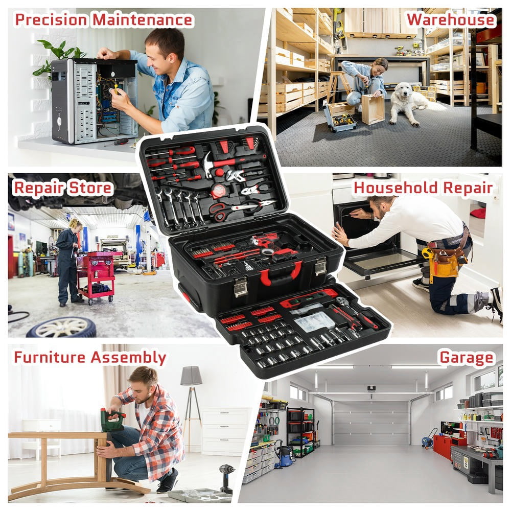 GVN 599 PCS Home Tool Set Kit, Auto Repair Tool Kit with Rolling Tool Box, Mechanic Tool Sets with 21V Max Cordless Power Drill
