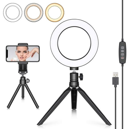 Neewer LED Ring Light 6-inch with Tripod Stand for YouTube Video Live Streaming Makeup Selfie, Desktop Mini USB Camera LED Light with Cell Phone Holder, 3 Light Modes and 11 Brightness (Best App For Saving Youtube Videos)