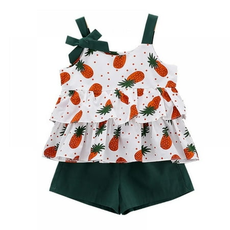 

Toddler Baby Girl Clothes Summer Outfits Ruffle Sleeveless Cotton Tank Kid Shorts Set for Girls 0-4T