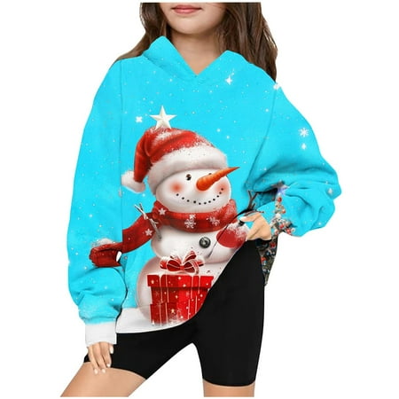 

Geire Kids Unisex 2024 Christmas New Hooded Sweatshirts Cute Printed Crewneck Long-sleeved Pocket Top Size 4-14 Years