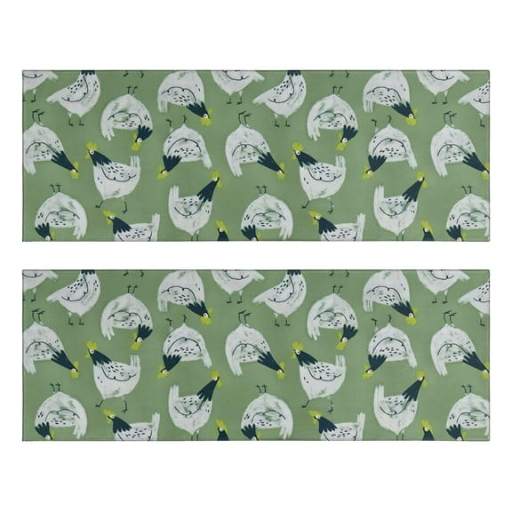 Kitchen Rugs Sets Of 2,Green Chicken Pattern Anti Fatigue Kitchen Mat Rugs Non Slip Washable,Decorative Kitchen Floor Mats for Kitchen,Sink,Laundry,17"X47"