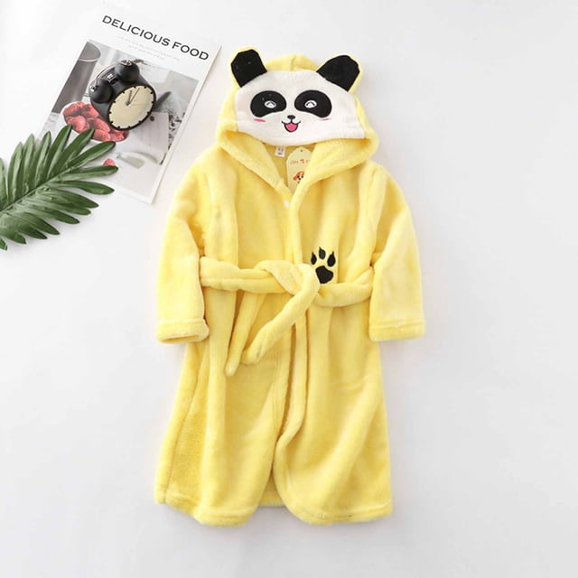 LSLJS Boys Girls Robe Kids Flannel Hooded Bathrobe Sleepwear Toddler Plush Robes With Belt, Kids Robe