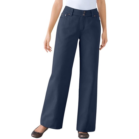 Woman Within Plus Size Petite Perfect Wide-Leg All-Cotton Denim Five-Pocket Jeans