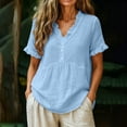 thumbnail image 2 of Admvng Tops for Women Solid Color Soft V Neck Short Sleeve Leisure Blouses, 2 of 8