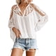 thumbnail image 1 of Tops de encaje de ganchillo con cuello en V para mujer, camisas informales sueltas de manga farol, blusas de gasa fluidas Xemadio WMZY-348-3, 1 of 1