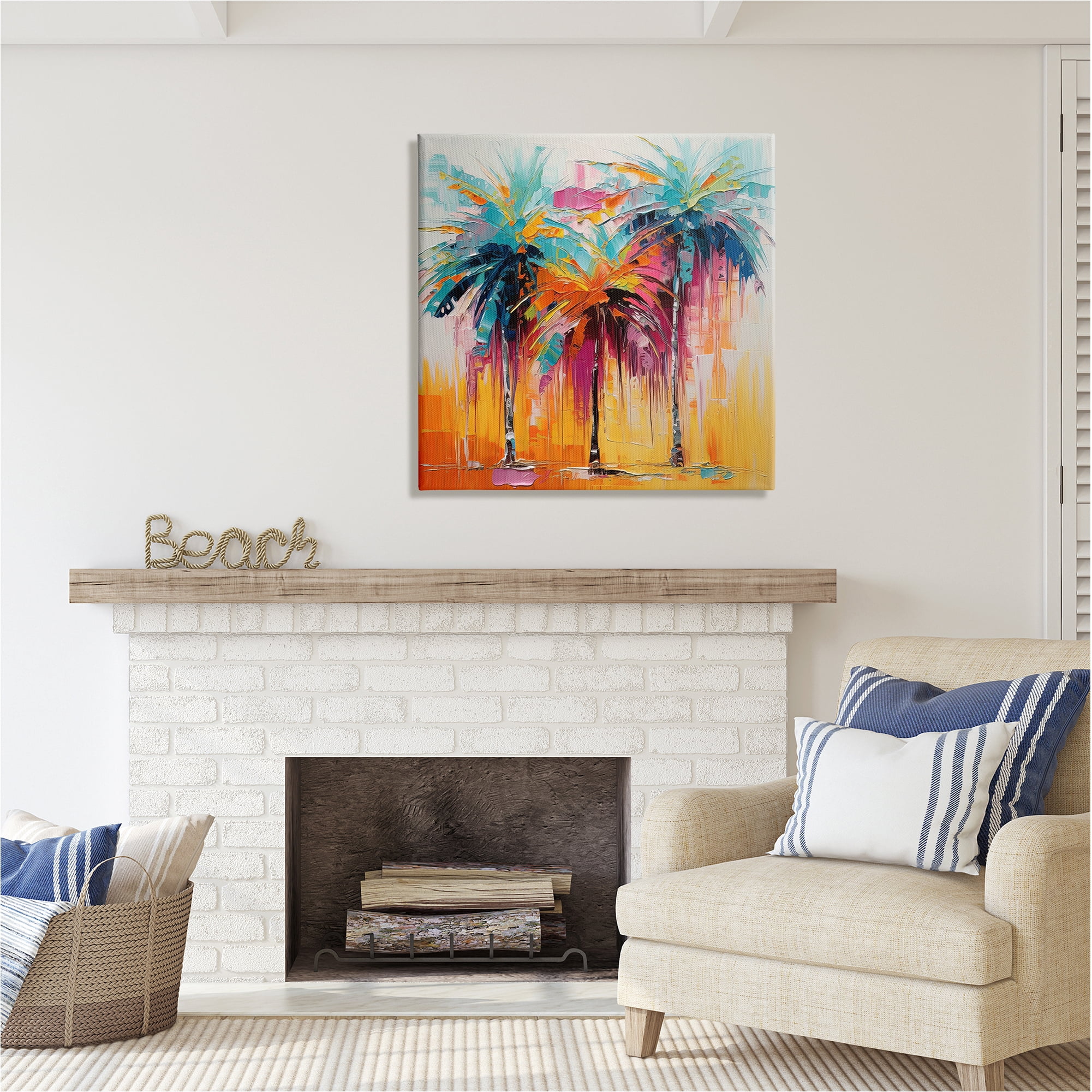 Stupell Industries Vivid Modern Palms Botanical & Floral Painting Gallery Wrapped Canvas Art Print Wall Art, 30 x 30