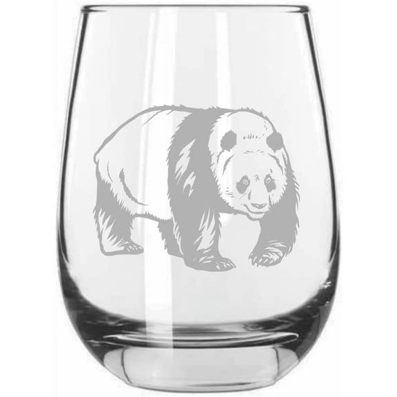 Panda Body Zoo Animal Themed Etched 15.25oz Libbey Stemless Wine Glass