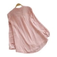 thumbnail image 2 of Blusa holgada de manga larga con botones y cuello en V para mujer, talla grande, color rosa, talla 5XL, 2 of 4