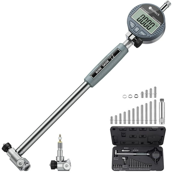 Neoteck Bore Gauge Set Digital Indicator Dial Bore Gauge (2-6"/0.0005") with Self-Centering Dial,Carbide Anvils, Insulated Grips for Deep Engine Cylinder Measurement-Black