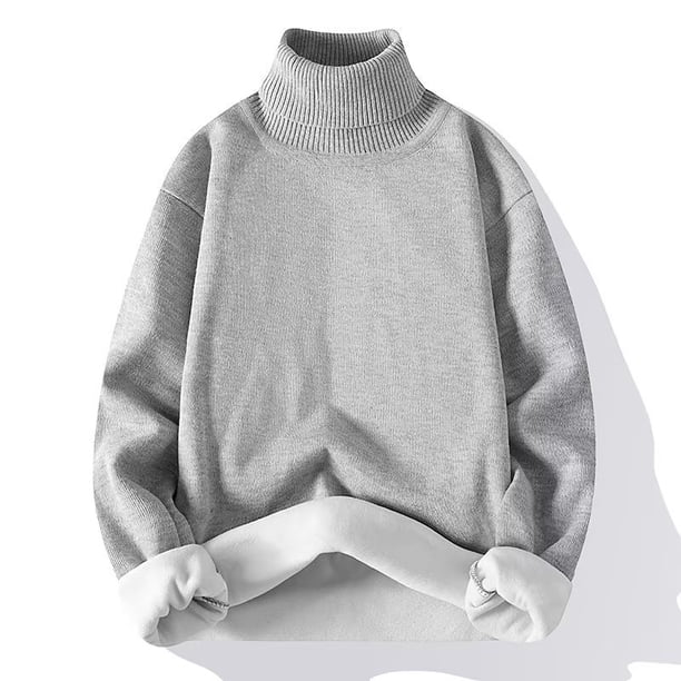 Suéter de terciopelo de una pieza de otoño e invierno para hombre, suéter de cuello alto de color sólido con solapa, suéter informal para jóvenes
