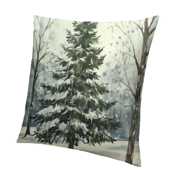 Pine Tree Throw Pillow Covers Winter Snow Green Forest Decorative Pillow Cases Double-Sided Square Cushion Cover