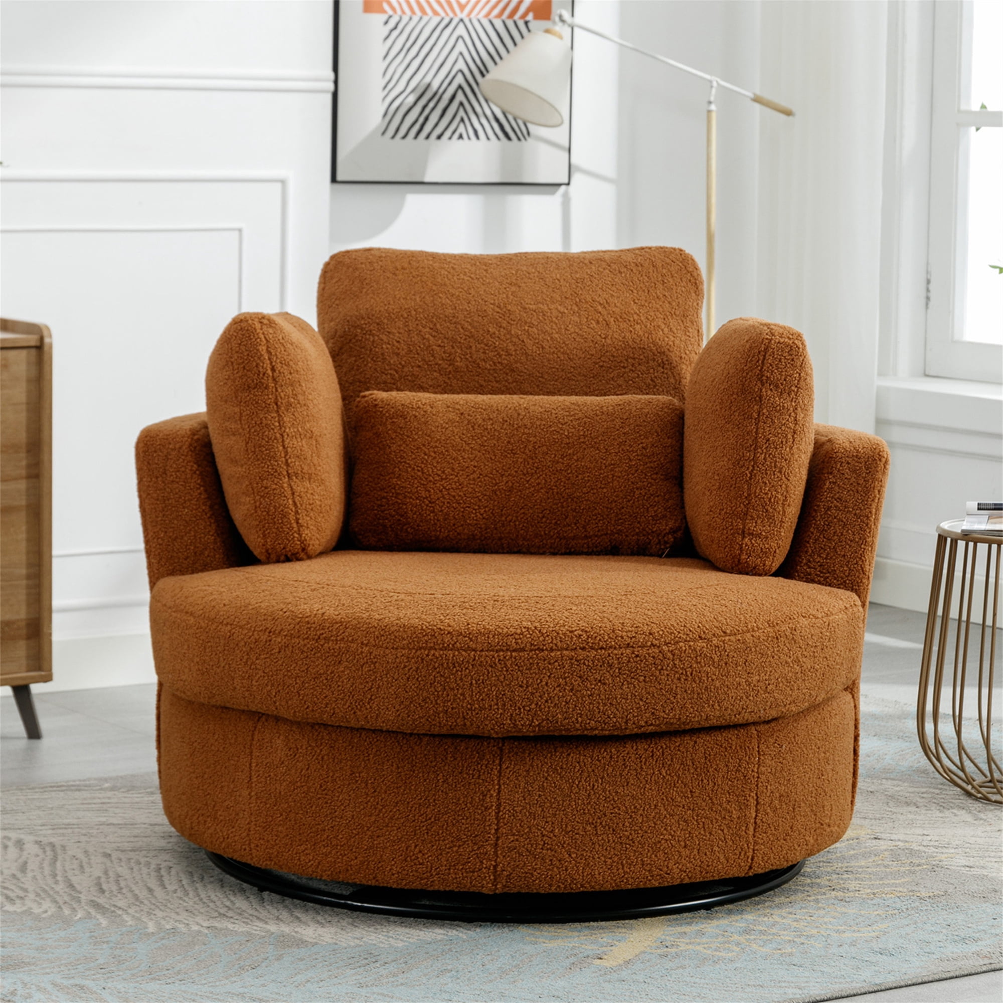 Aukfa 42" Oversized Swivel Accent Chair Barrel Read Chair for Bedroom Living Room, Caramel