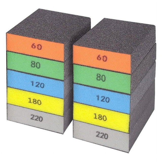 10 Esponjas de Lijado, Bloque de Lijado Lavable y Reutilizable, Surtido de Papel de Lija de Grano 60/80/120/180/220
