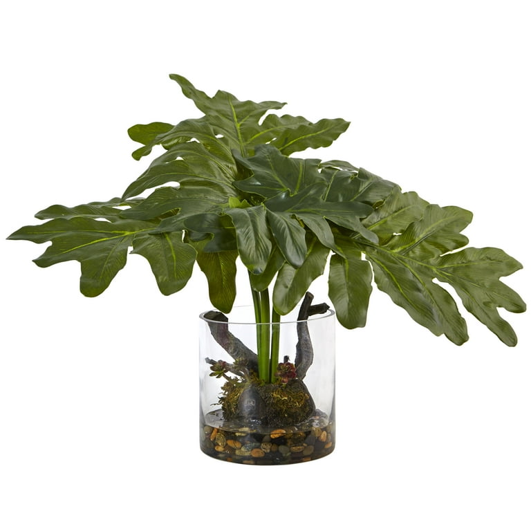 Nearly Natural Philodendron Arrangement with Vase in Green