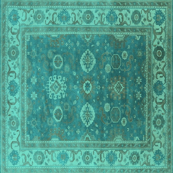 Ahgly Company Indoor Square Oriental Turquoise Blue Traditional Area Rugs, 3' Square