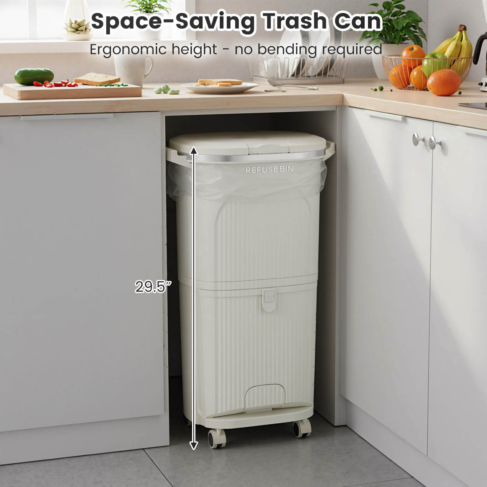 Costway 10 Gallon Kitchen Trash Can with Lid, 2 Removable Buckets, Step Pedal & Wheels