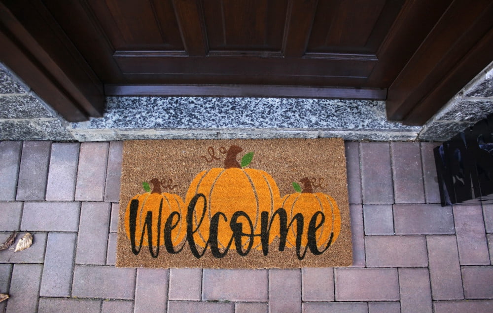 Kashi Home Coir Door Mat Fall Decor Printed Pumpkins 18x28 Non-Slip Doormat, Durable Outdoor/Indoor Rug, Welcome Pumpkins Fall Theme