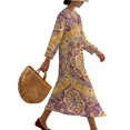 thumbnail image 3 of DISNIMO Mandala Flower Print Women Casual Maxi Dresses V Neck Dress Loose 3/4 Sleeve Shift Dresses Fashion Long Dress for Women, S, 3 of 6