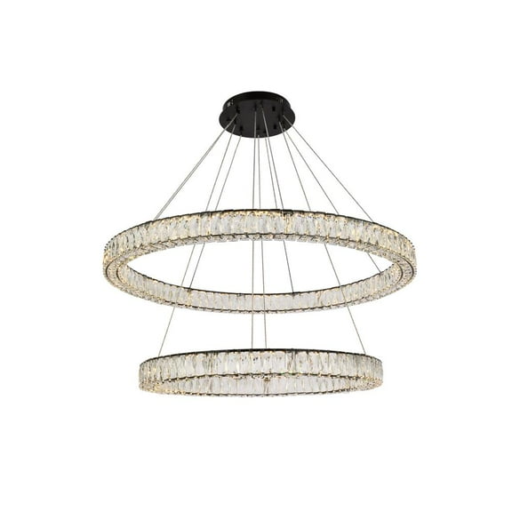 Elegant Lighting Monroe 42" Round Crystal LED Double Ring Pendant in Black