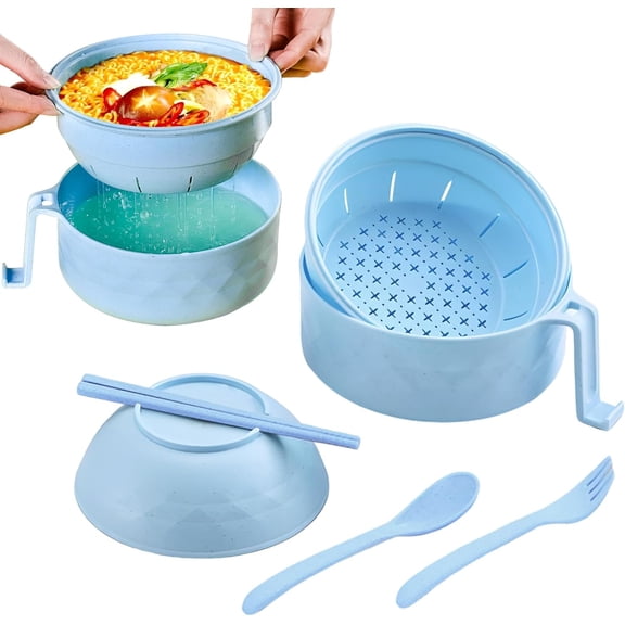 Ramen Bowl Set, 2026 New with Lid, Handles, Strainer, Spoon, Chopsticks & Fork, Dishwasher Safe College Dorm & Apartment Essentials